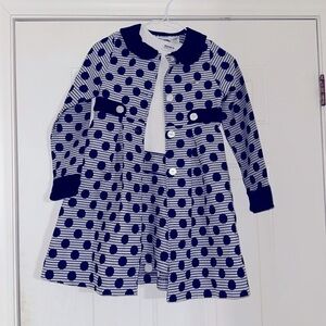 2pcs Blueberi Boulevard Navy Blue Silver white polka dots Girls Dress Top Coat